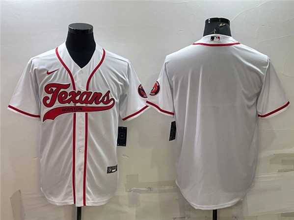 Mens Houston Texans Blank White With Patch Cool Base Stitched Baseball Jersey